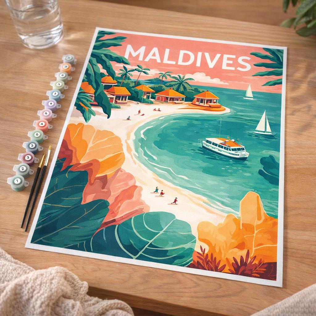 Affiche Vintage Maldives - Toile roulée