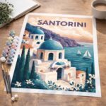 Affiche Vintage Santorin - Toile roulée
