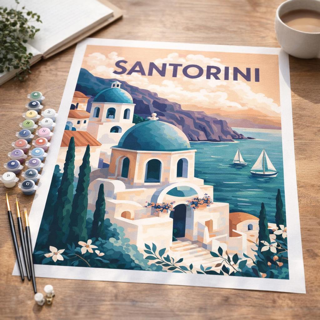 Affiche Vintage Santorin - Toile roulée