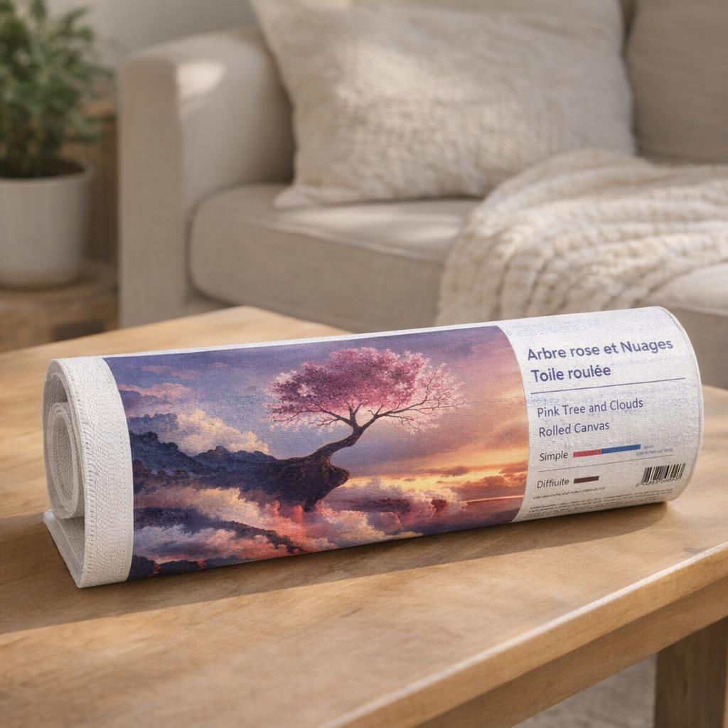 Arbre rose et Nuages - Toile roulée