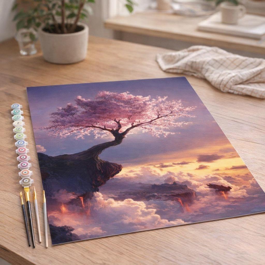 Arbre rose et Nuages - Toile roulée