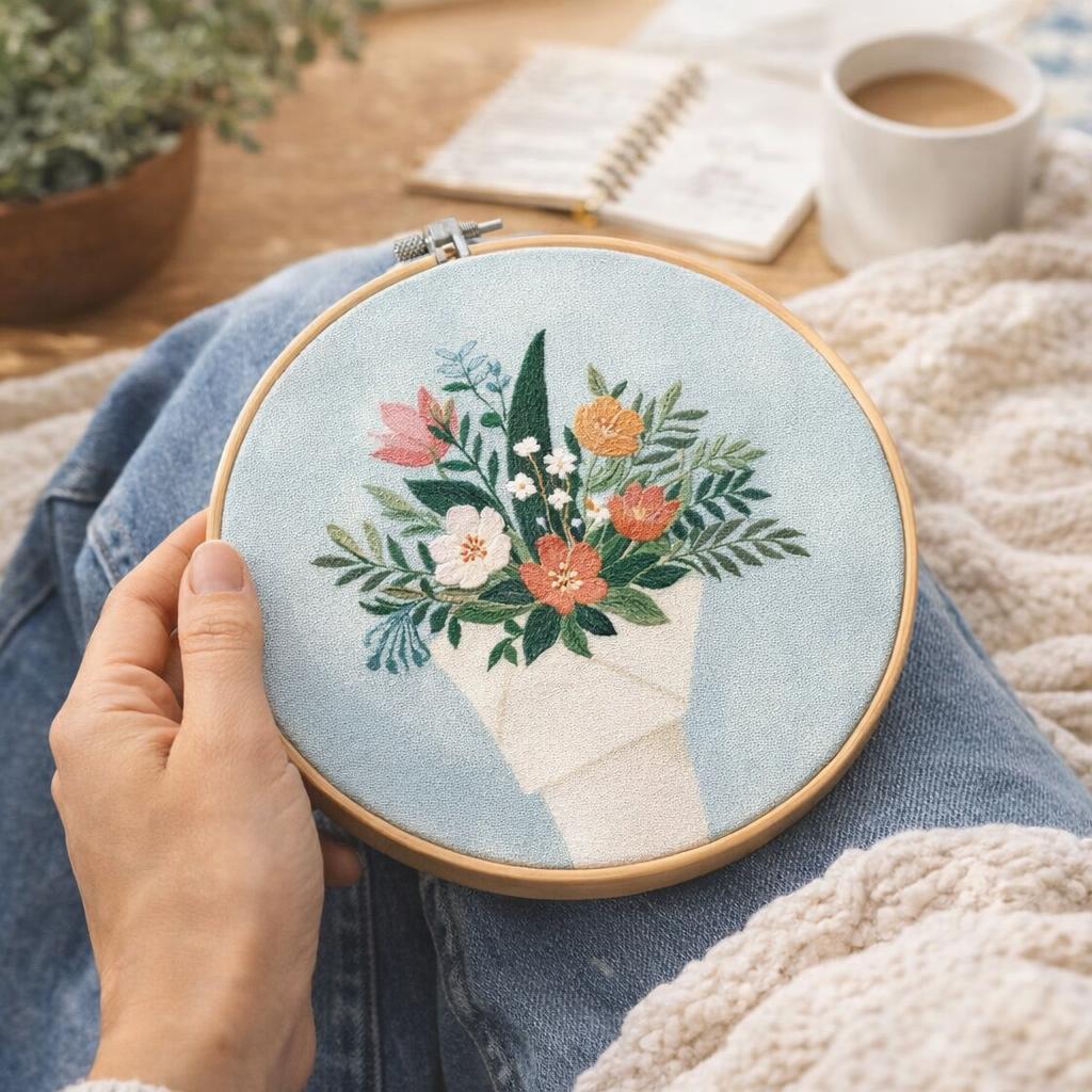 Kit broderie bouquet - Tambour 20cm