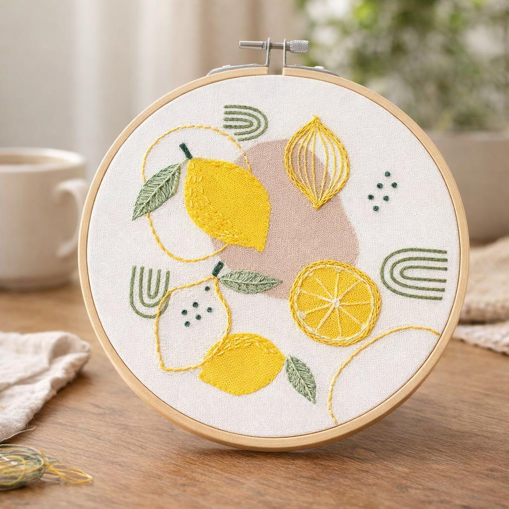 Kit broderie citron - Tambour 20cm