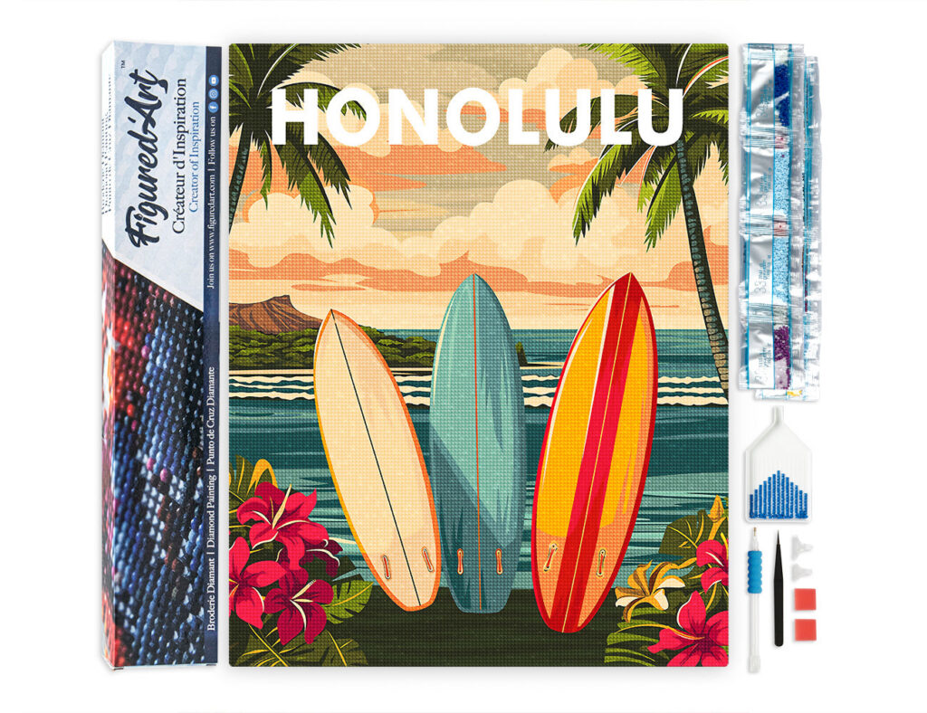 Broderie Diamant - Affiche de voyage Honolulu