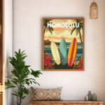 Broderie Diamant - Affiche de voyage Honolulu