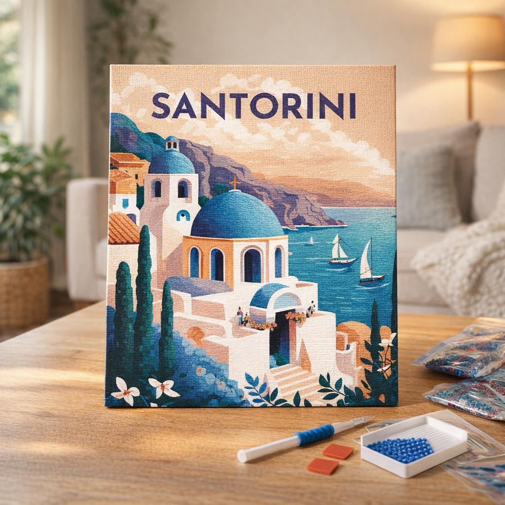 Broderie Diamant - Affiche Poster Santorin