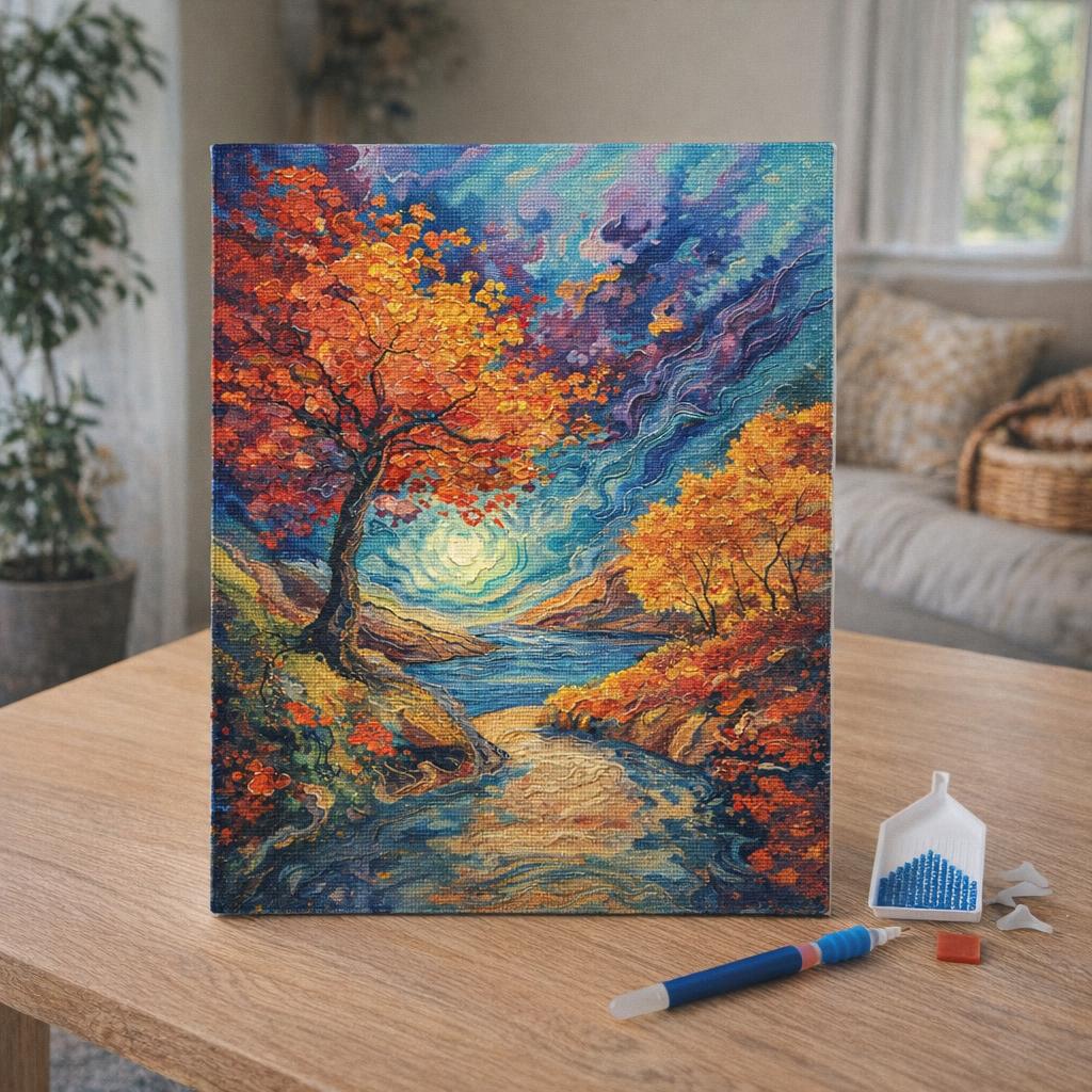 Mini Diamond Painting 25x25cm avec cadre - Pagode et Mont Fuji