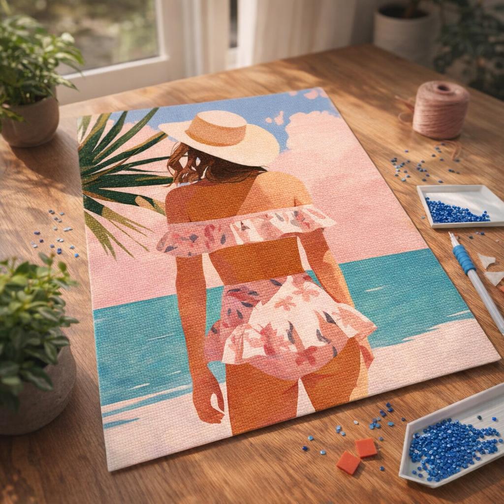 Mini Diamond Painting 25x25cm avec cadre - Porte Torii au coucher du soleil