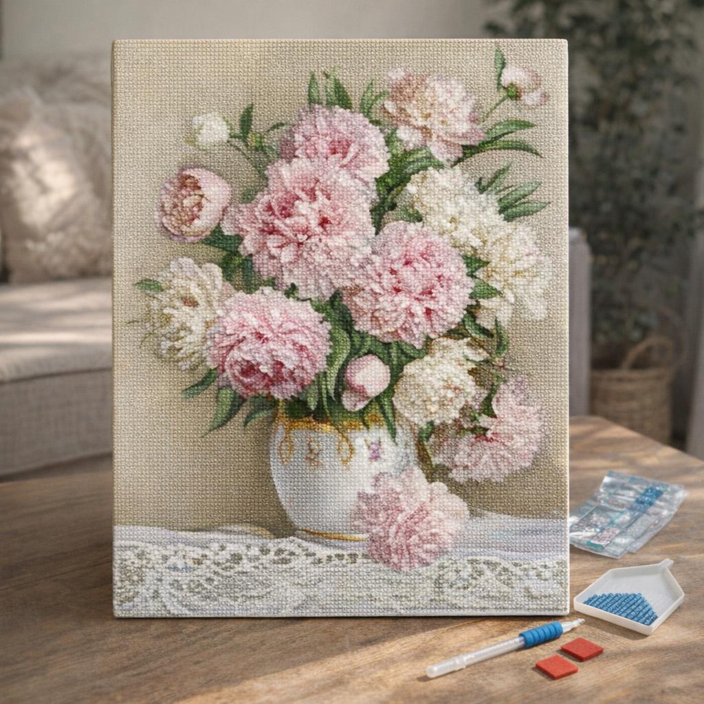 Broderie Diamant - Bouquet de Pivoines