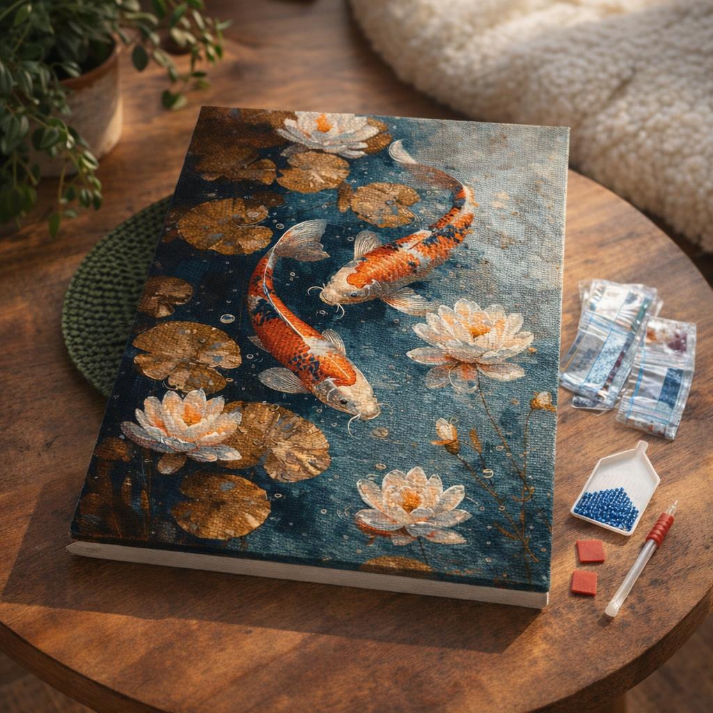 Broderie Diamant - Carpe Koï Vintage et Fleurs