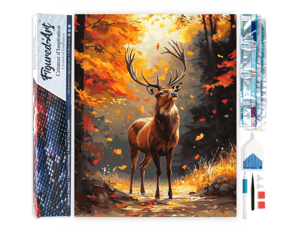 Broderie Diamant - Cerf majestueux en Automne