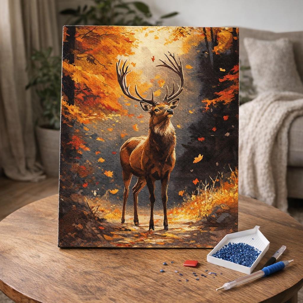 Broderie Diamant - Cerf majestueux en Automne
