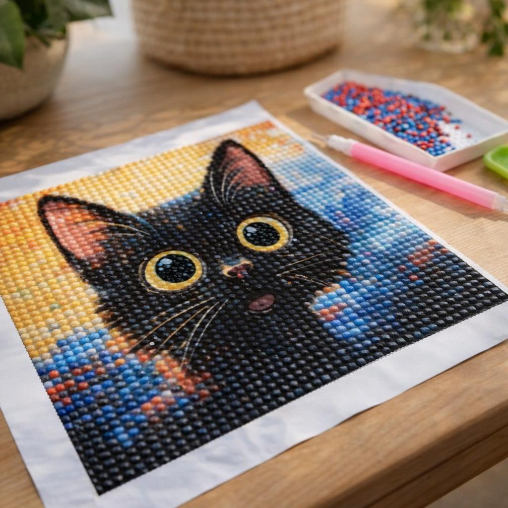 Broderie Diamant - Chat étonné