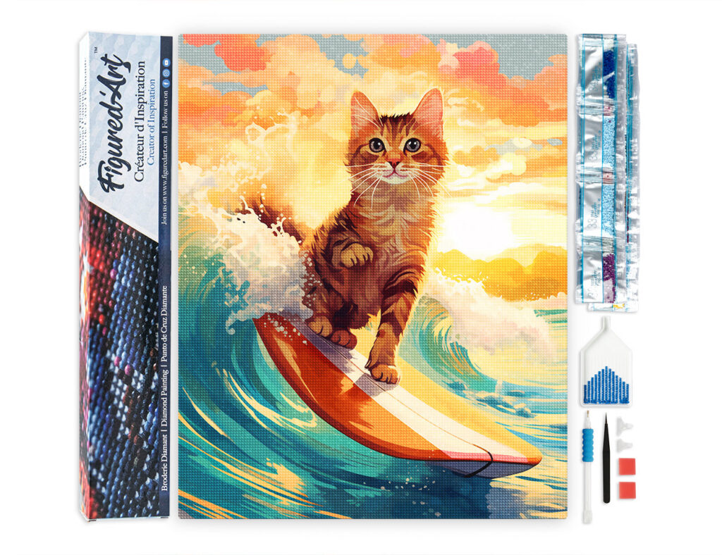 Broderie Diamant - Chat surfeur