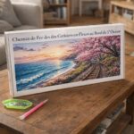 Broderie Diamant - Chemin de Fer des Cerisiers en Fleurs au Bord de l’Océan