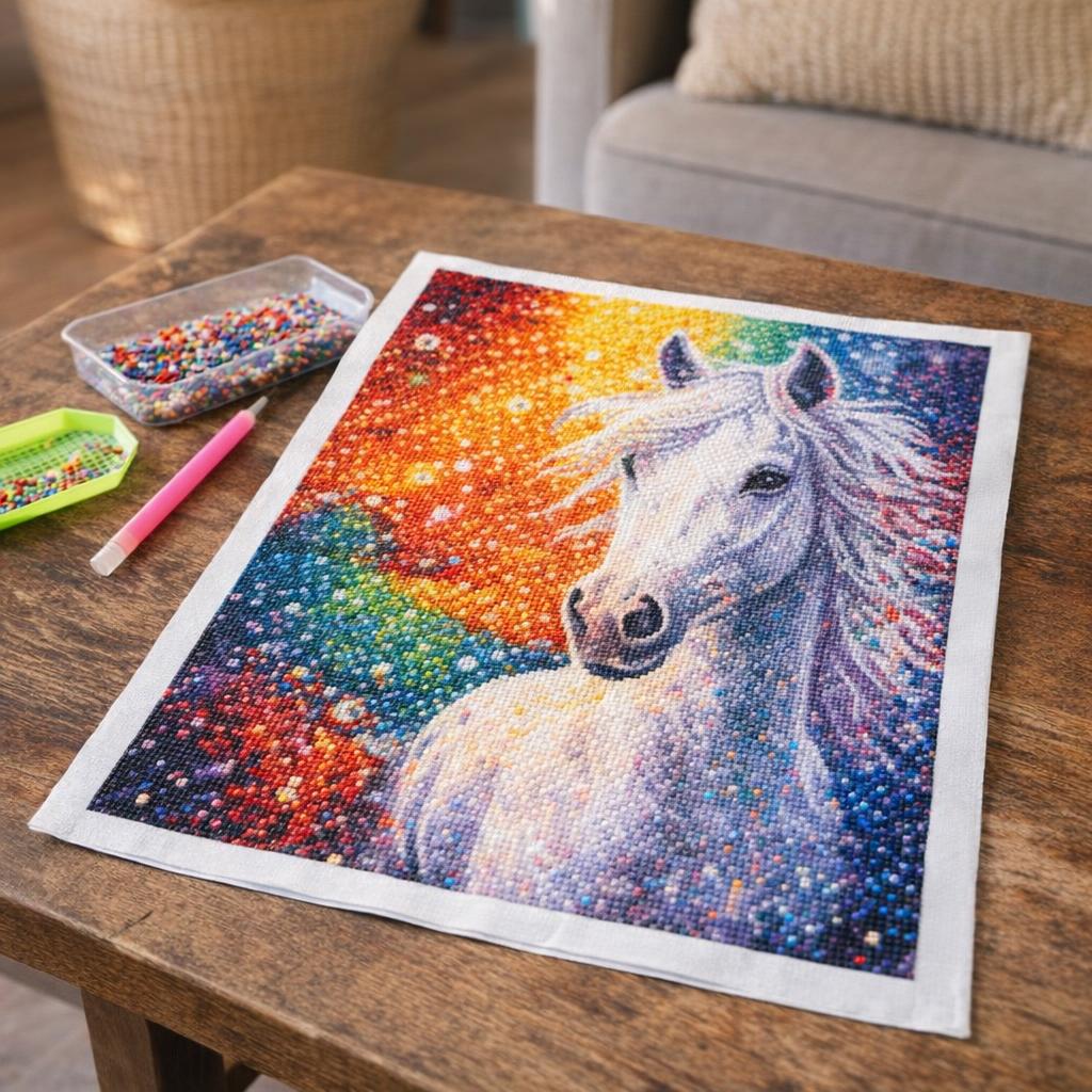 Broderie Diamant - Cheval et fond coloré
