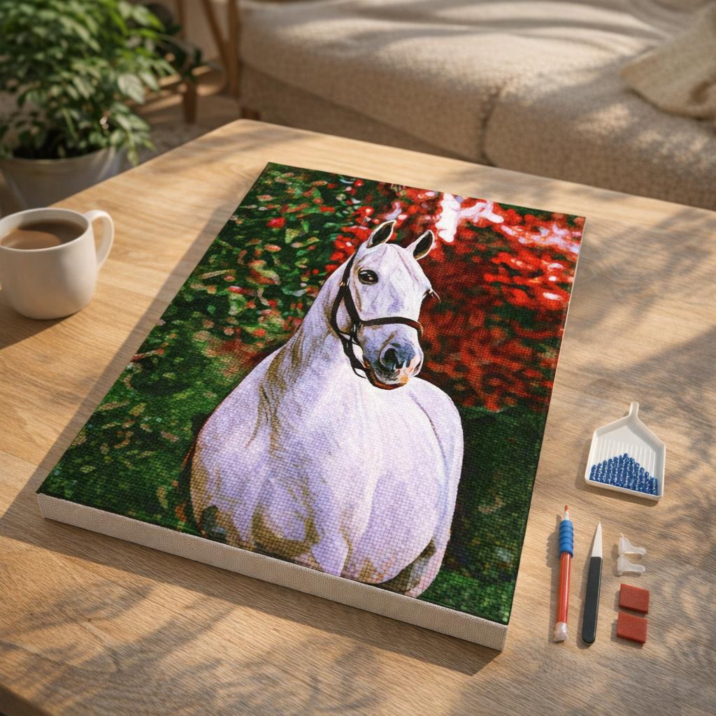 Broderie Diamant - Cheval et fond coloré