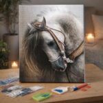 Broderie Diamant - Cheval gris élégant