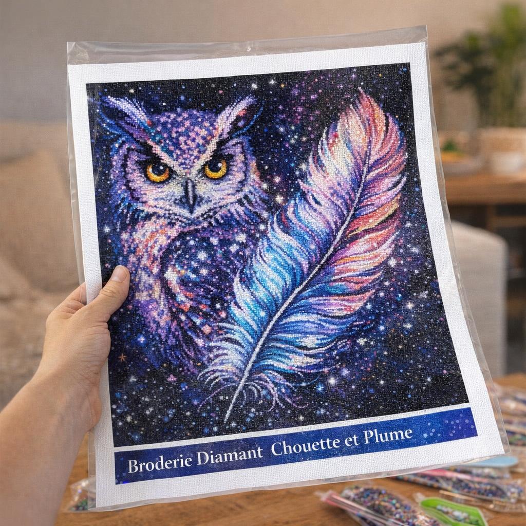 Chouette plume broderie diamant