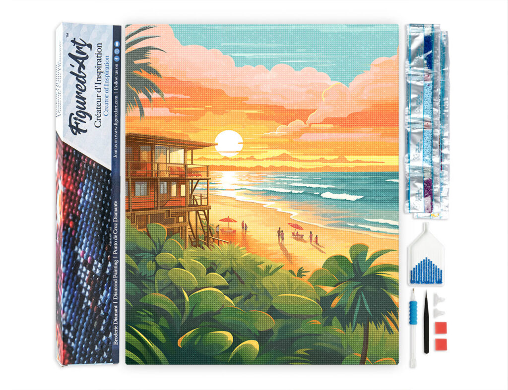 Broderie Diamant - Club de plage au coucher du soleil