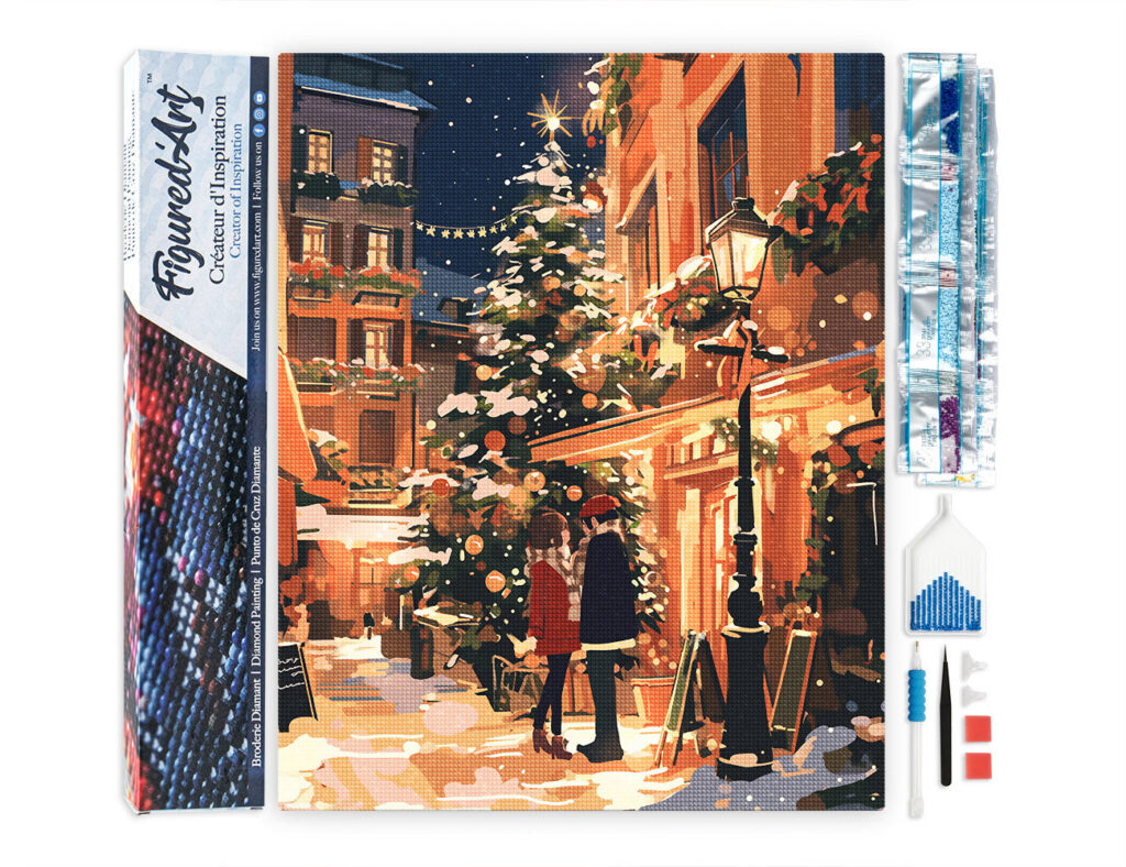Broderie Diamant - Couple en Ville à Noël