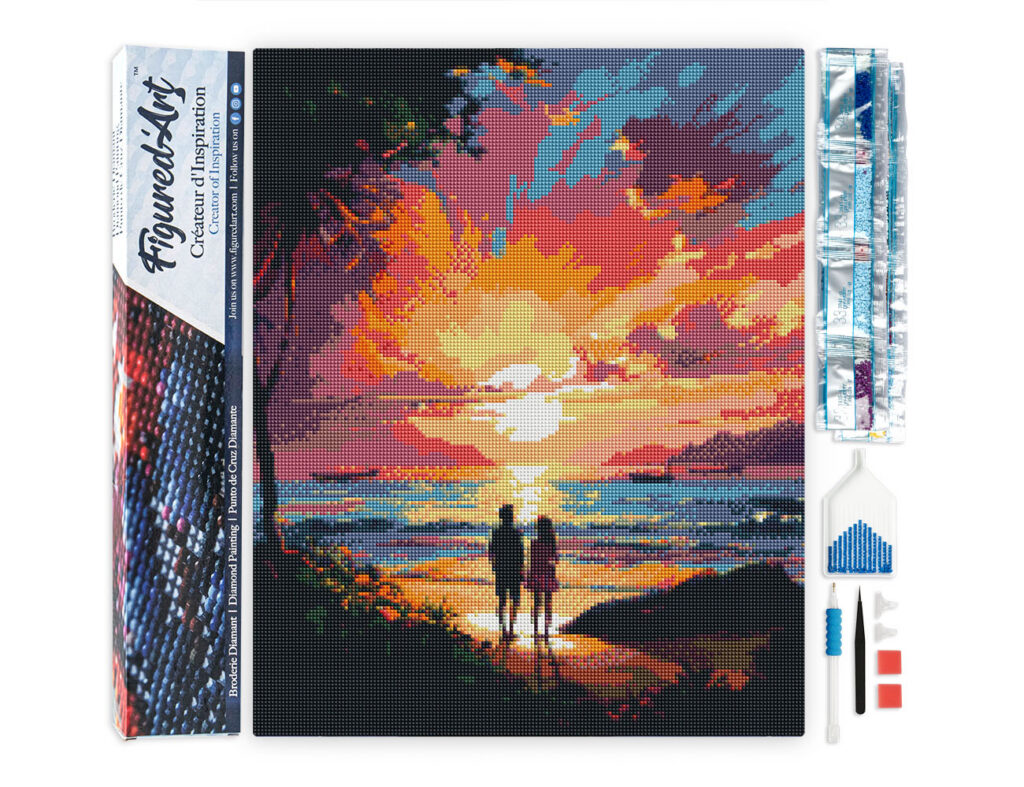 Broderie Diamant - Couple et coucher de soleil coloré