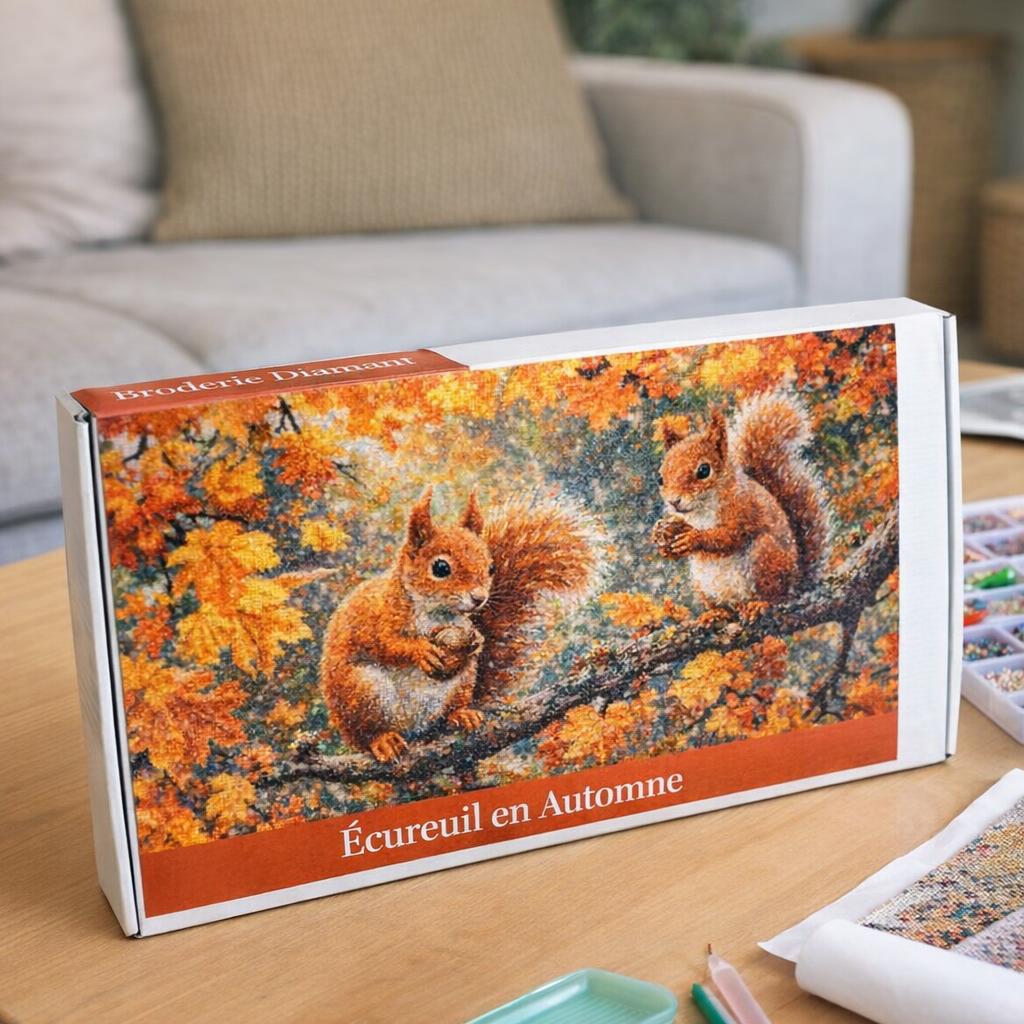 Broderie Diamant - Écureuil en Automne