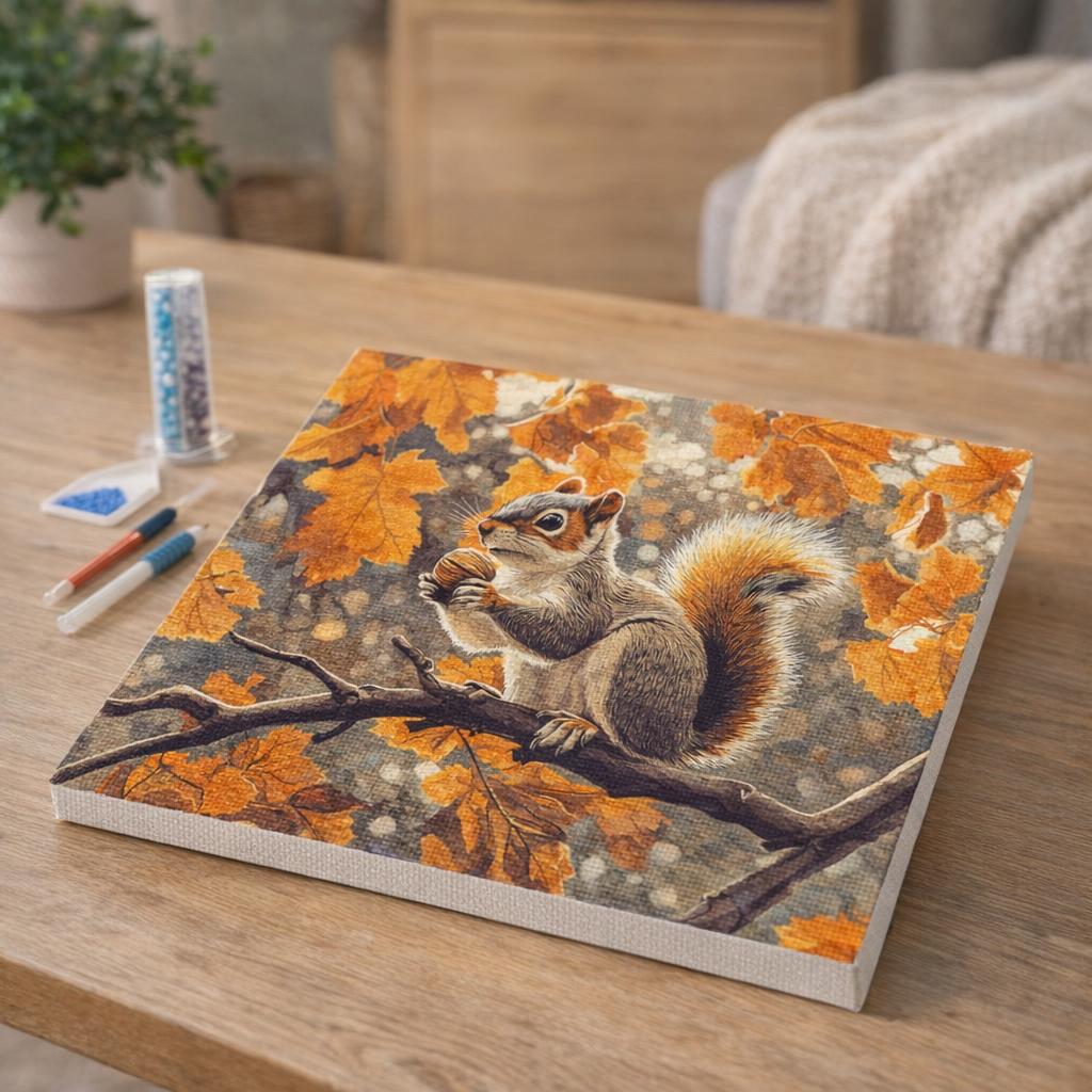 Broderie Diamant - Écureuil en Automne