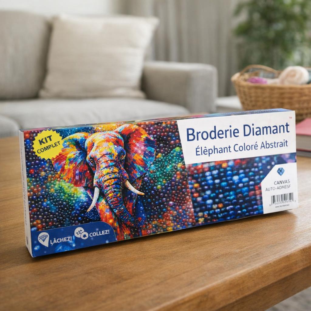 Broderie Diamant - Éléphant Coloré Abstrait