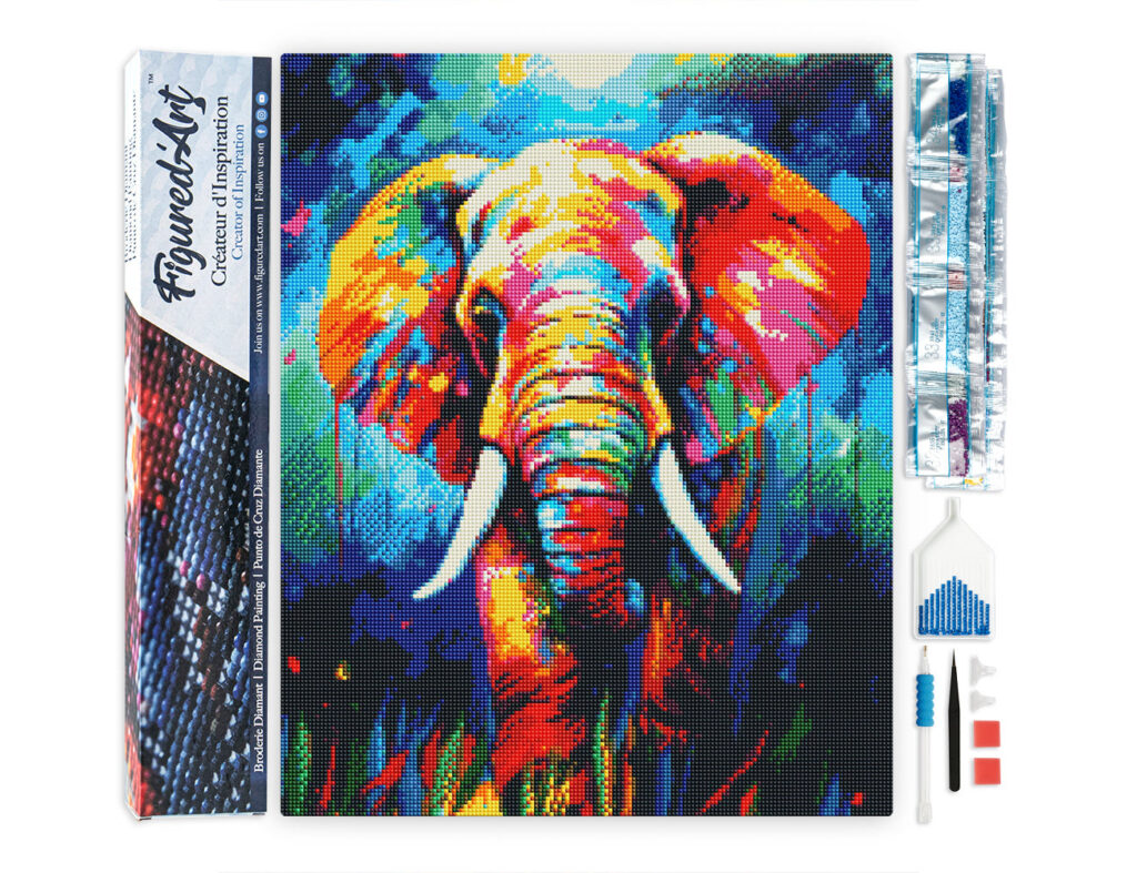 Broderie Diamant - Éléphant Coloré Abstrait