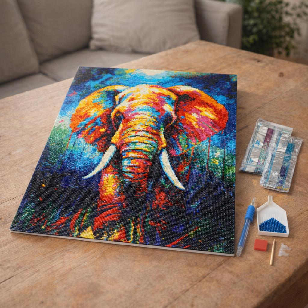 Broderie Diamant - Éléphant Coloré Abstrait