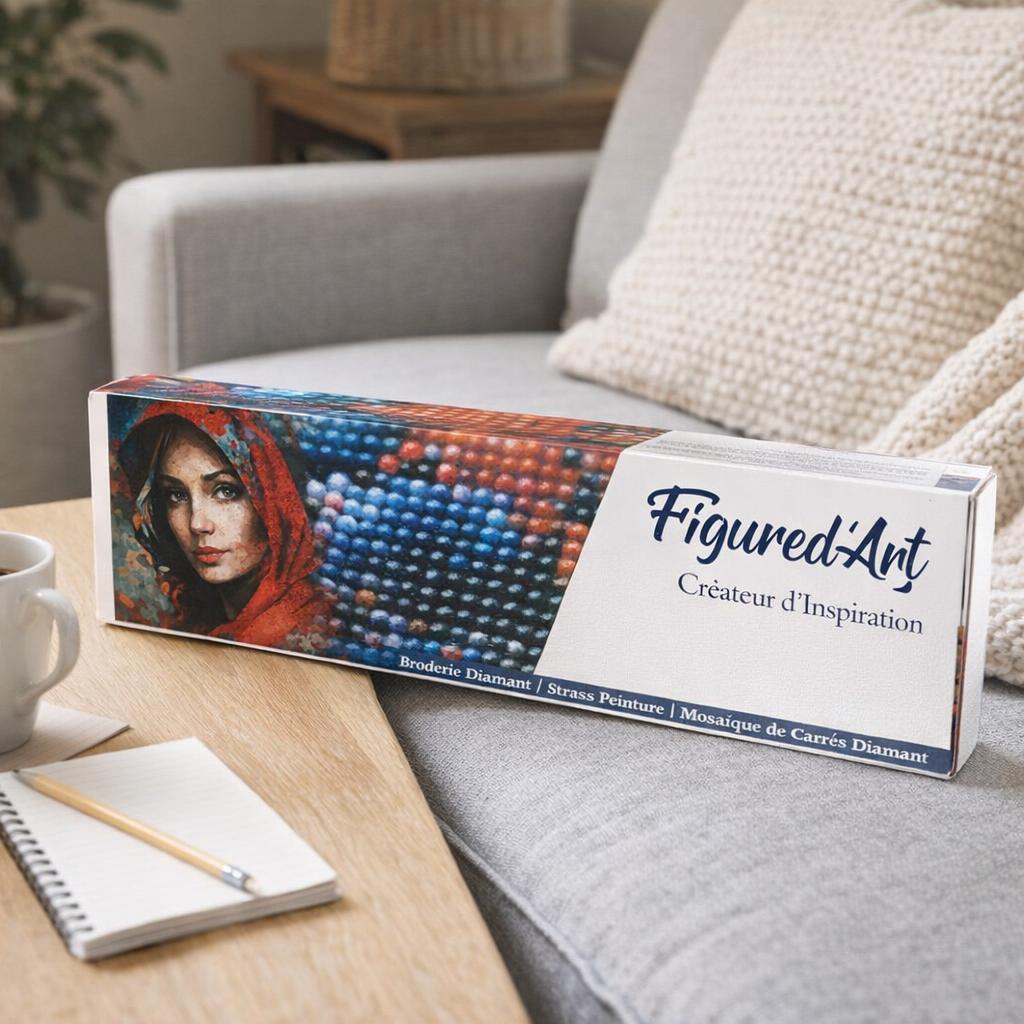 Broderie Diamant - Femme au foulard rouge