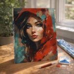 Broderie Diamant - Femme au foulard rouge