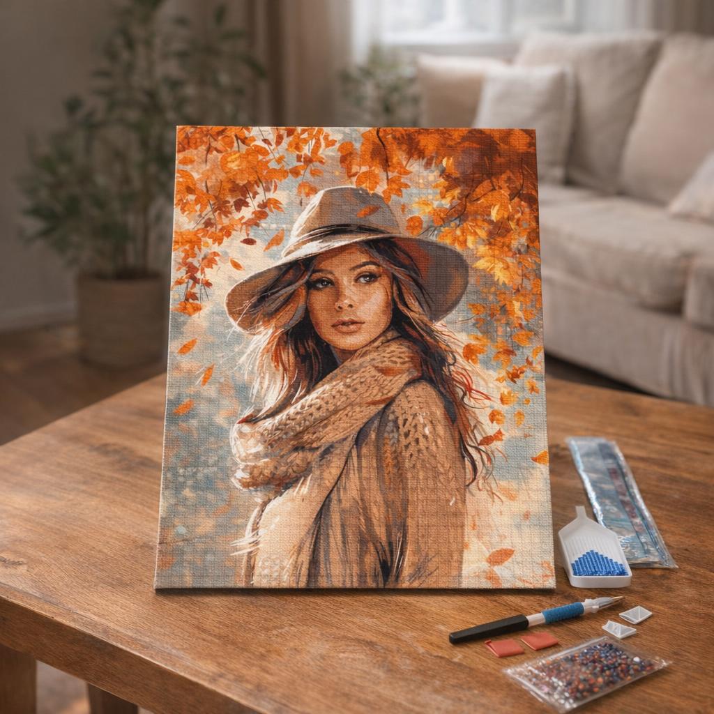Broderie Diamant - Femme dans le vent d'Automne