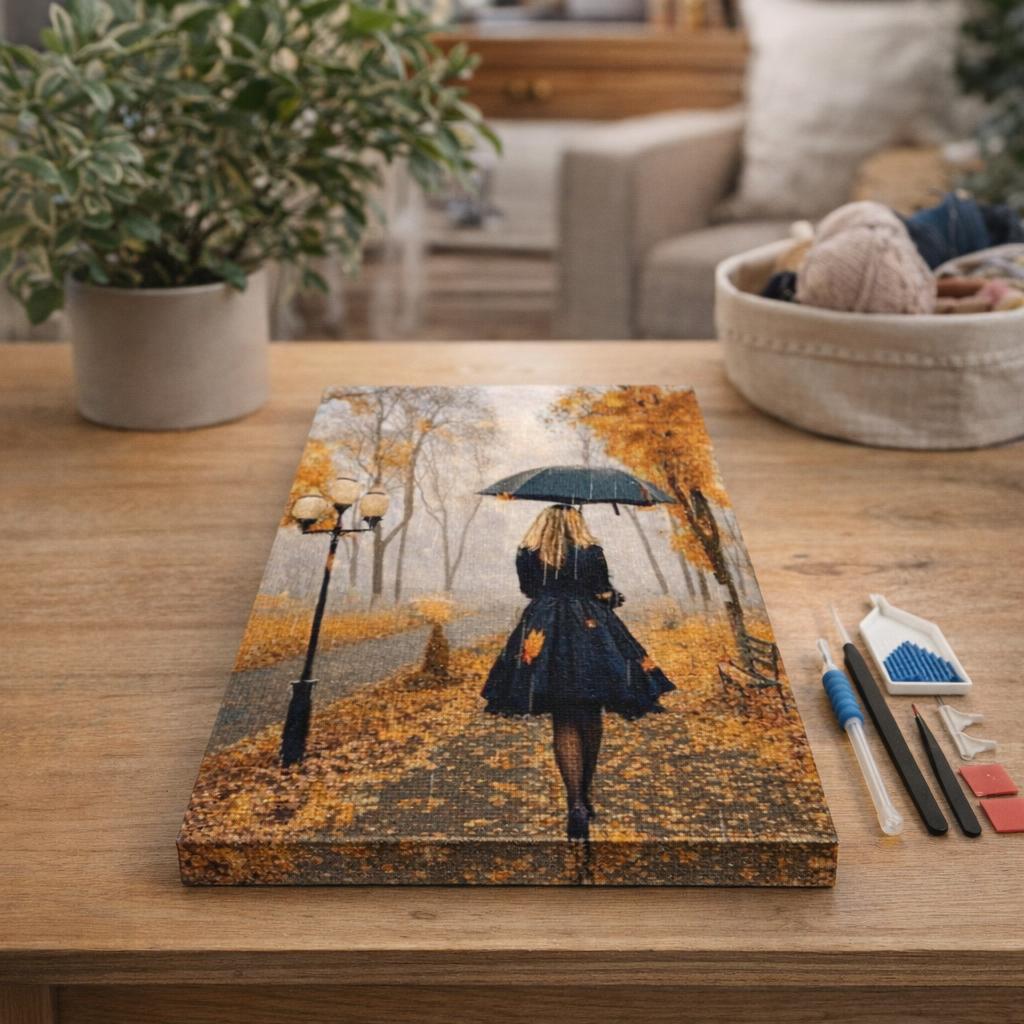 Broderie Diamant - Femme sous la Pluie