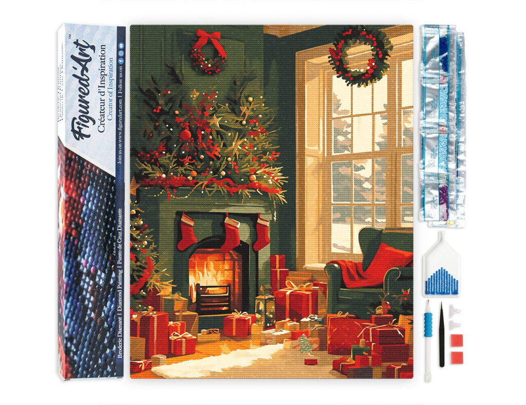 Broderie Diamant - Feu de Cheminée à Noël