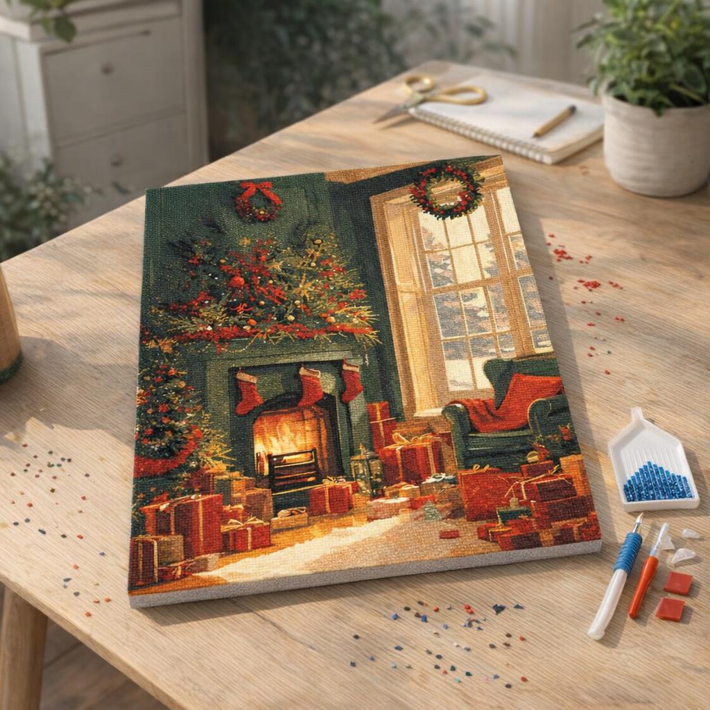 Broderie Diamant - Feu de Cheminée à Noël