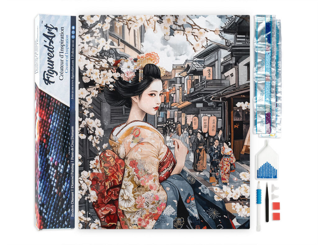 Broderie Diamant - Geisha dans une Rue Vintage