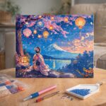 Broderie Diamant - Geisha, Lanternes et Mont Fuji