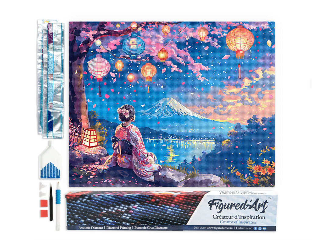 Broderie Diamant - Geisha, Lanternes et Mont Fuji