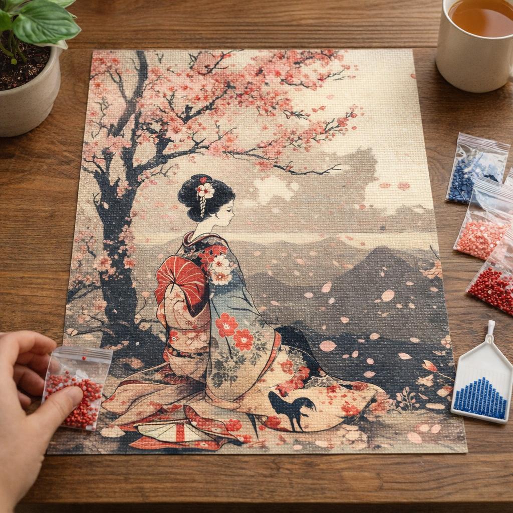 Broderie Diamant - Geisha dans une Rue Vintage