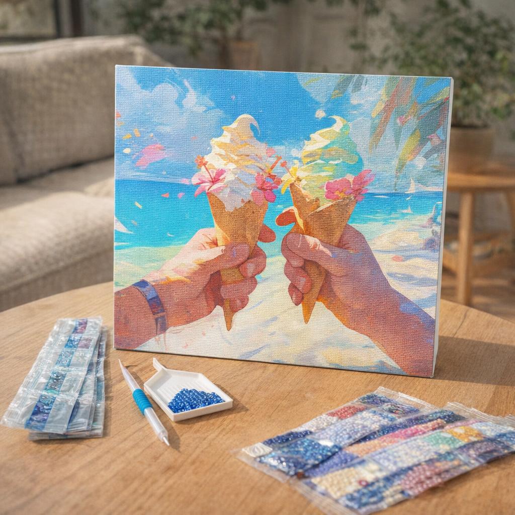 Broderie Diamant - Glace en bord de mer