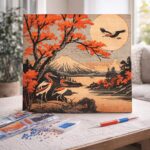 Broderie Diamant - Grues et Vue sur le Mont Fuji