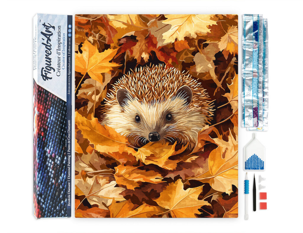 Broderie Diamant - Hérisson dans les feuilles d'Automne