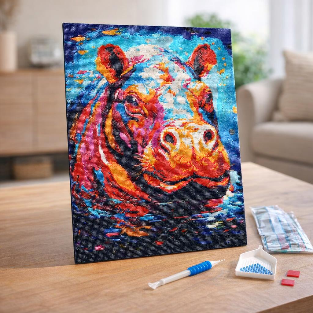 Broderie Diamant - Hippopotame Coloré Abstrait