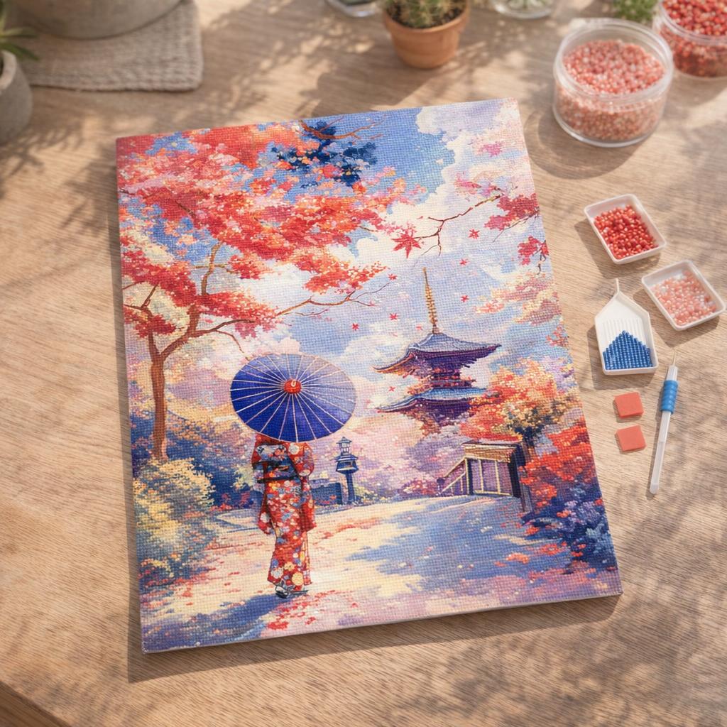 Broderie Diamant - Jardin Japonais en Automne