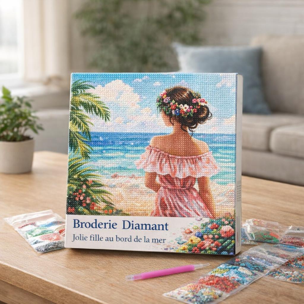 Broderie Diamant - Jolie fille au bord de la mer