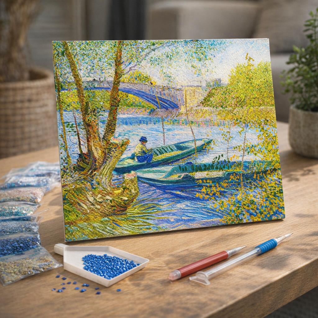 Broderie Diamant - La pêche au Printemps