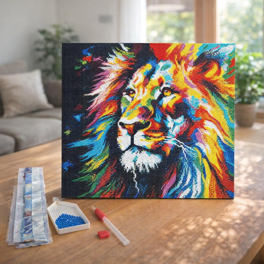 Broderie Diamant - Lion Coloré Abstrait