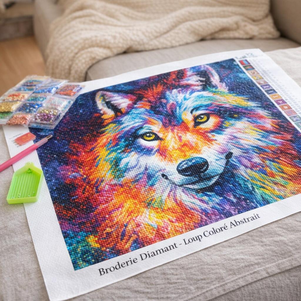Broderie Diamant - Loup Coloré Abstrait